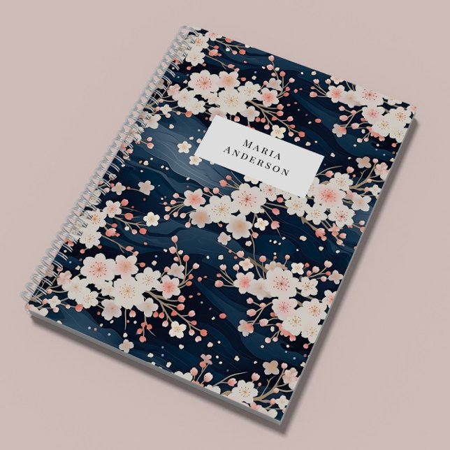 Sakura Floral Wavy Lines Monogram Notebook (Creator Uploaded)
