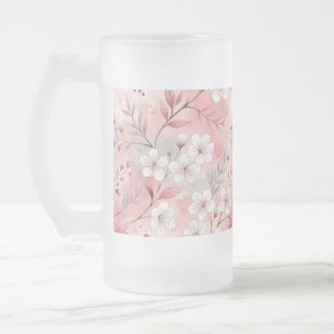 Sakura Flower Pattern Pink  Frosted Glass Beer Mug