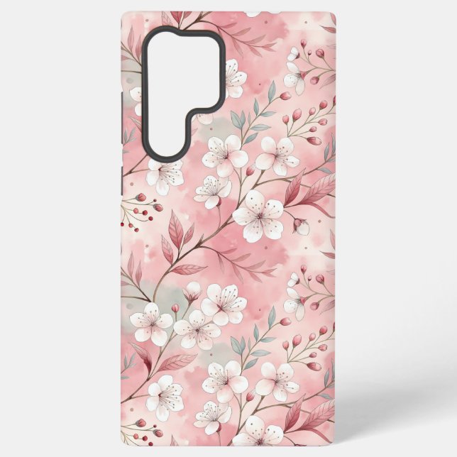 Sakura Flower Pattern Pink  Samsung Galaxy S22 Ultra Case (Back)