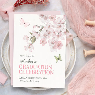 Sakura flowers bloom graduation invitation
