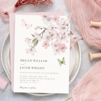 Sakura flowers bloom wedding invitation