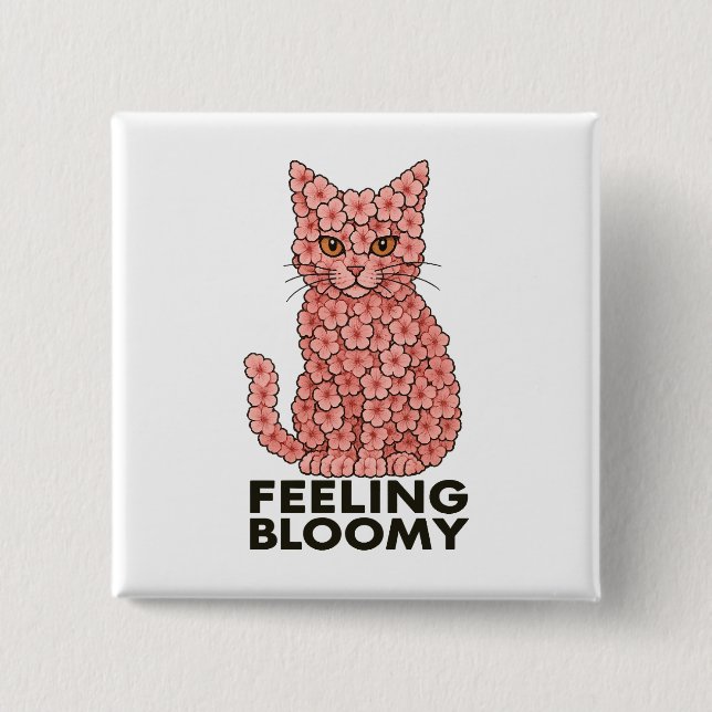Sakura Flowers Cat Feeling Bloomy 15 Cm Square Badge (Front)