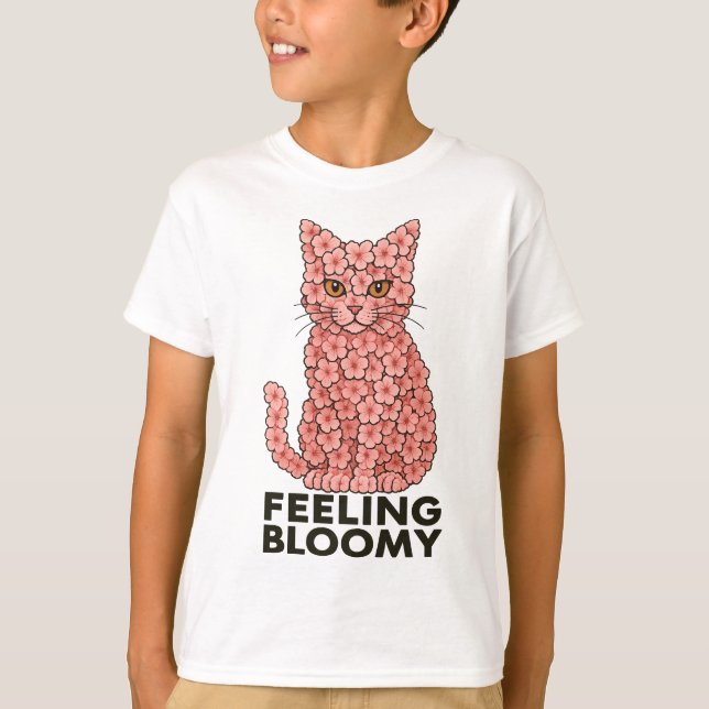 Sakura Flowers Cat Feeling Bloomy T-Shirt (Front)