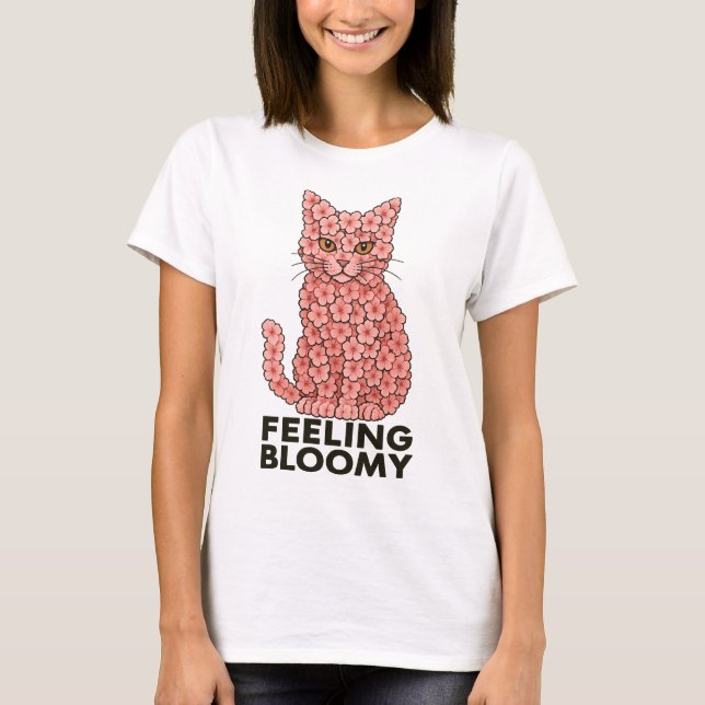 Sakura Flowers Cat Feeling Bloomy T-Shirt (Front)