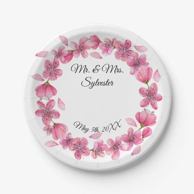 Sakura Flowers Wedding Reception Paper Plates 7" (Front)