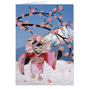 Sakura Geisha Bird in the Snow Cherry Blossoms
