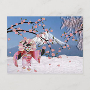 Sakura Geisha Bird in the Snow Cherry Blossoms Postcard