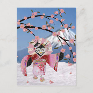 Sakura Geisha Bird in the Snow Cherry Blossoms Postcard
