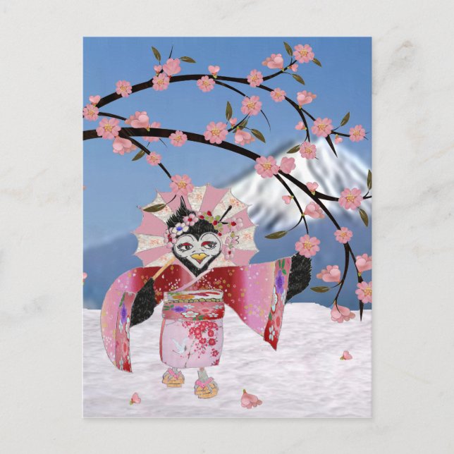 Sakura Geisha Bird in the Snow Cherry Blossoms Postcard (Front)