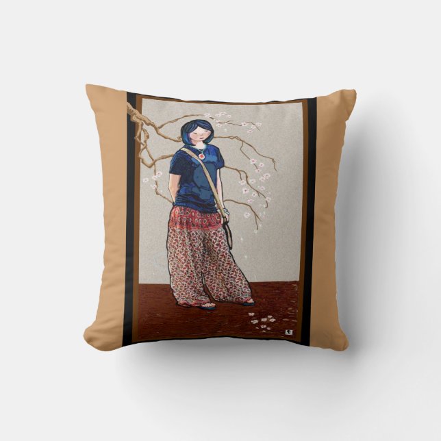 sakura girl cherry blossoms cushion (Front)