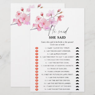 Sakura - He said she said bridal shower game
