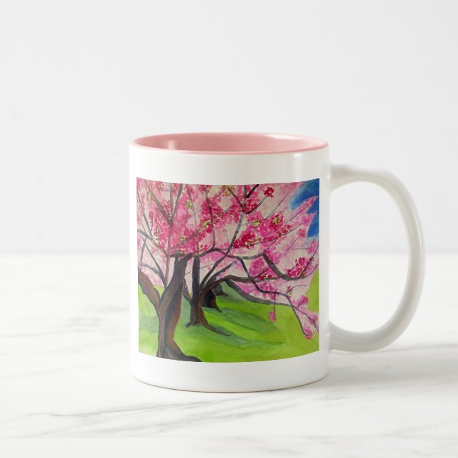 Sakura Japanese Cherry Blossom art Two-Tone Coffee Mug (Right)