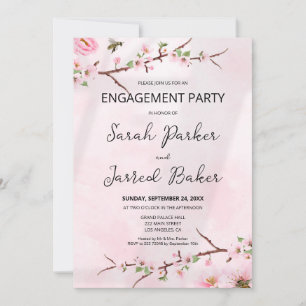Sakura Japanese Cherry Blossom Asian Engagement Invitation