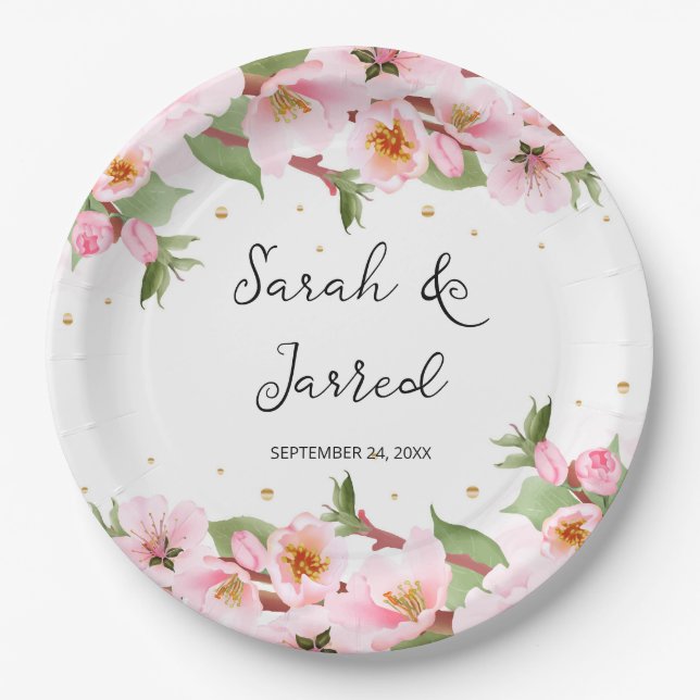 Sakura Japanese Cherry Blossom Asian Paper Plate (Front)