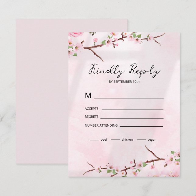 Sakura Japanese Cherry Blossom Asian RSVP Card (Front/Back)