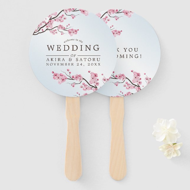 Sakura Japanese Cherry Blossom Asian Wedding Hand Fan (Front and Back)