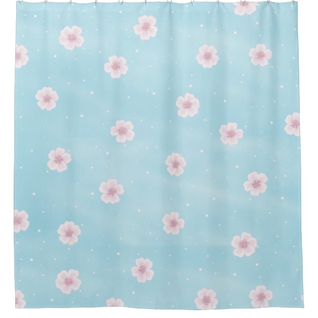 Sakura Japanese Cherry Blossom Floral Shower Curtain (Front)