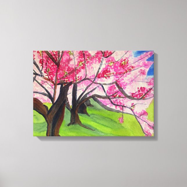 Sakura Japanese Cherry Blossom watercolor art Canvas Print (Front)