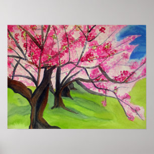 Sakura Japanese Cherry Blossom watercolor Poster