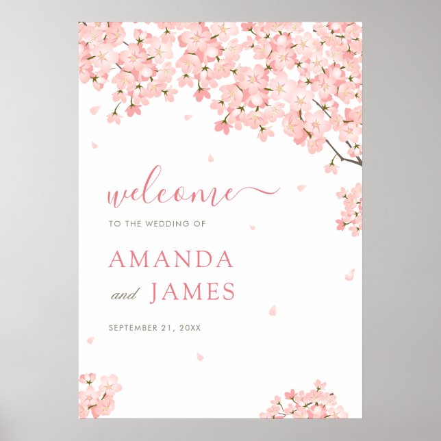 Sakura Japanese Cherry Blossoms  Wedding Welcome Poster (Front)
