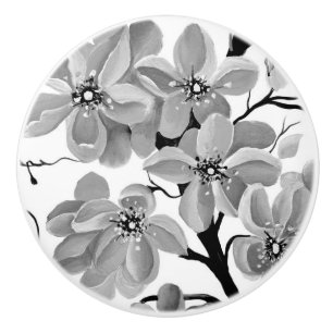 Sakura Japanese Cherry Tree Black and White Ceramic Knob
