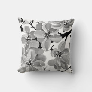 Sakura Japanese Cherry Tree Black and White Cushion