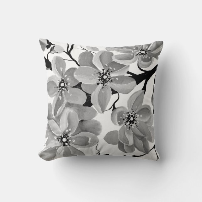 Sakura Japanese Cherry Tree Black and White  Cushion (Front)