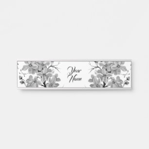 Sakura Japanese Cherry Tree Black and White Door Sign
