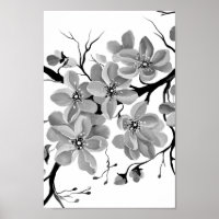 Sakura Japanese Cherry Tree Black and White  