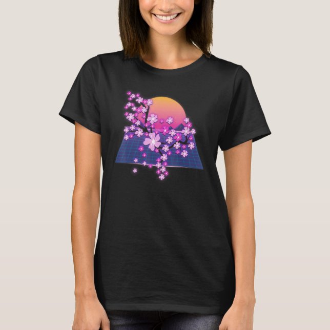 Sakura Japanese Flower Sunset Vaporwave Cherry Blo T-Shirt (Front)