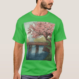 Sakura Japanese Pink Blossom Tree Castle and River T-Shirt