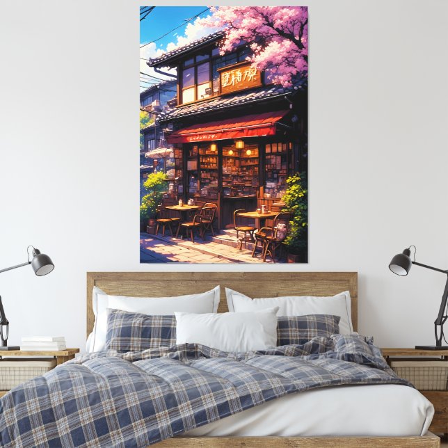 Sakura Kissa  - Cherry Blossom Café Canvas Print (Insitu(Bedroom))