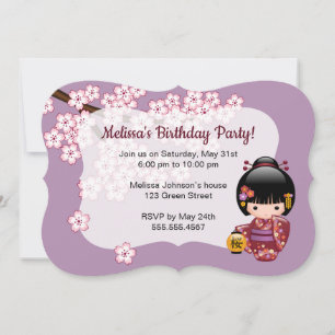 Sakura Kokeshi Doll Cute Geisha Birthday Party Invitation