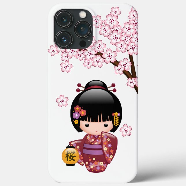 Sakura Kokeshi Doll - Cute Japanese Geisha Girl Case-Mate iPhone Case (Back)