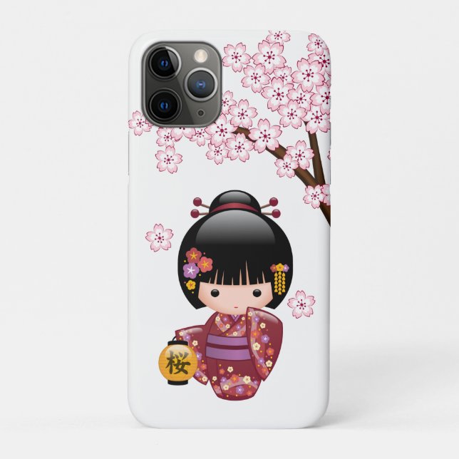 Sakura Kokeshi Doll - Cute Japanese Geisha Girl Case-Mate iPhone Case (Back)