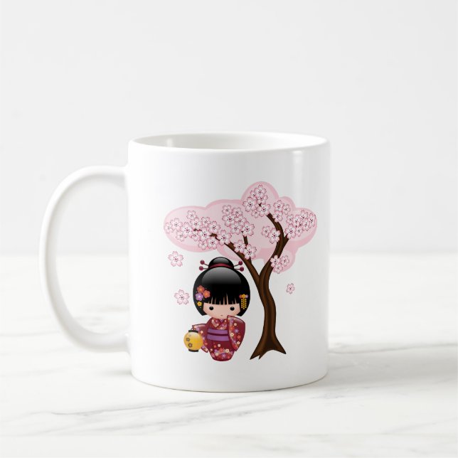 Sakura Kokeshi Doll - Cute Japanese Geisha Girl Co Coffee Mug (Left)