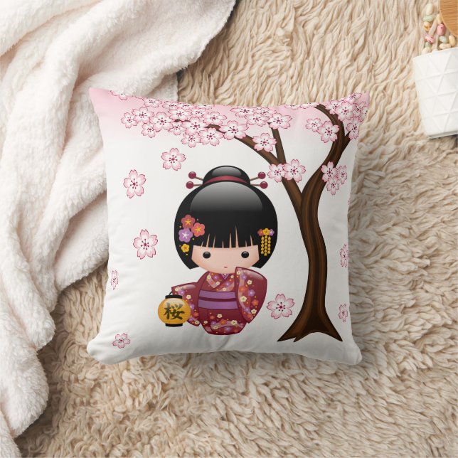 Sakura Kokeshi Doll - Cute Japanese Geisha Girl Cushion (Blanket)