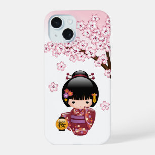Sakura Kokeshi Doll - Cute Japanese Geisha Girl iPhone 15 Case