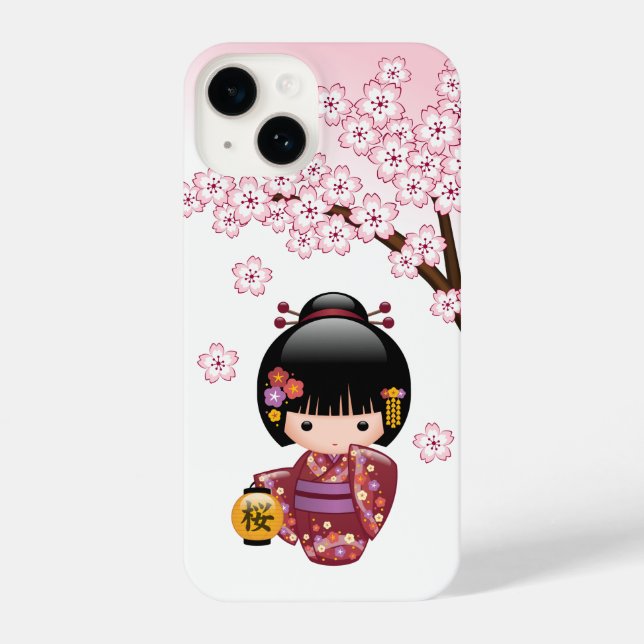 Sakura Kokeshi Doll - Cute Japanese Geisha Girl iPhone Case (Back)