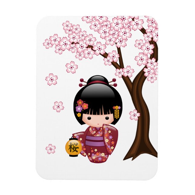 Sakura Kokeshi Doll - Cute Japanese Geisha Girl Magnet (Vertical)