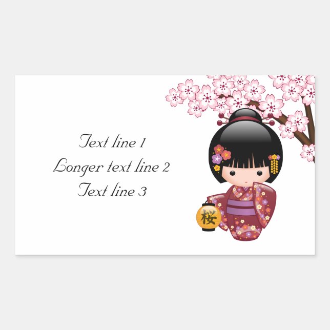 Sakura Kokeshi Doll - Cute Japanese Geisha Girl Rectangular Sticker (Front)