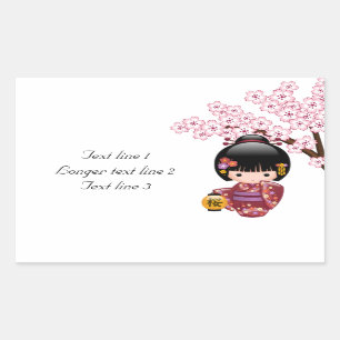 Sakura Kokeshi Doll - Cute Japanese Geisha Girl Rectangular Sticker