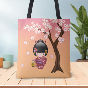 Sakura Kokeshi Doll - Cute Japanese Geisha Girl Tote Bag
