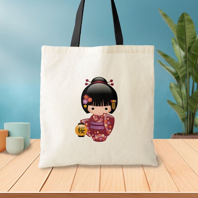 Sakura Kokeshi Doll - Cute Japanese Geisha Girl Tote Bag (Creator Uploaded)