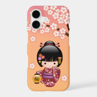 Sakura Kokeshi Doll - Geisha Girl on Peach