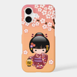 Sakura Kokeshi Doll - Geisha Girl on Peach