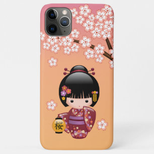 Sakura Kokeshi Doll - Geisha Girl on Peach iPhone 11 Pro Max Case