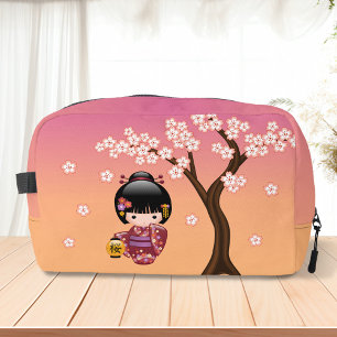 Sakura Kokeshi Doll - Geisha Girl on Peach Dopp Kit