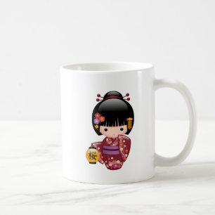 Sakura Kokeshi Doll - Geisha Girl on White Coffee  Mug