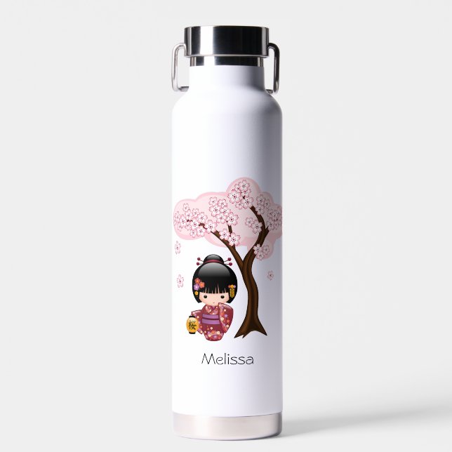 Sakura Kokeshi Doll - Geisha Girl Water Bottle (Front)